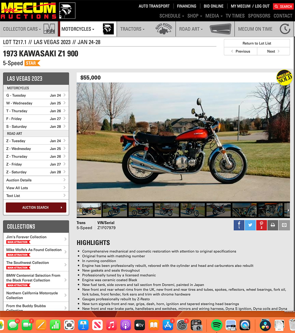 1973 Kawasaki Z1 900 sells for a world record