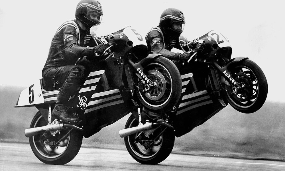 JPS Norton Nation and Spray Wheelie their rotary engined Nortons