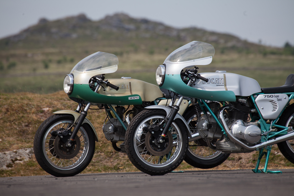 Restored and unrestored Ducati green frames