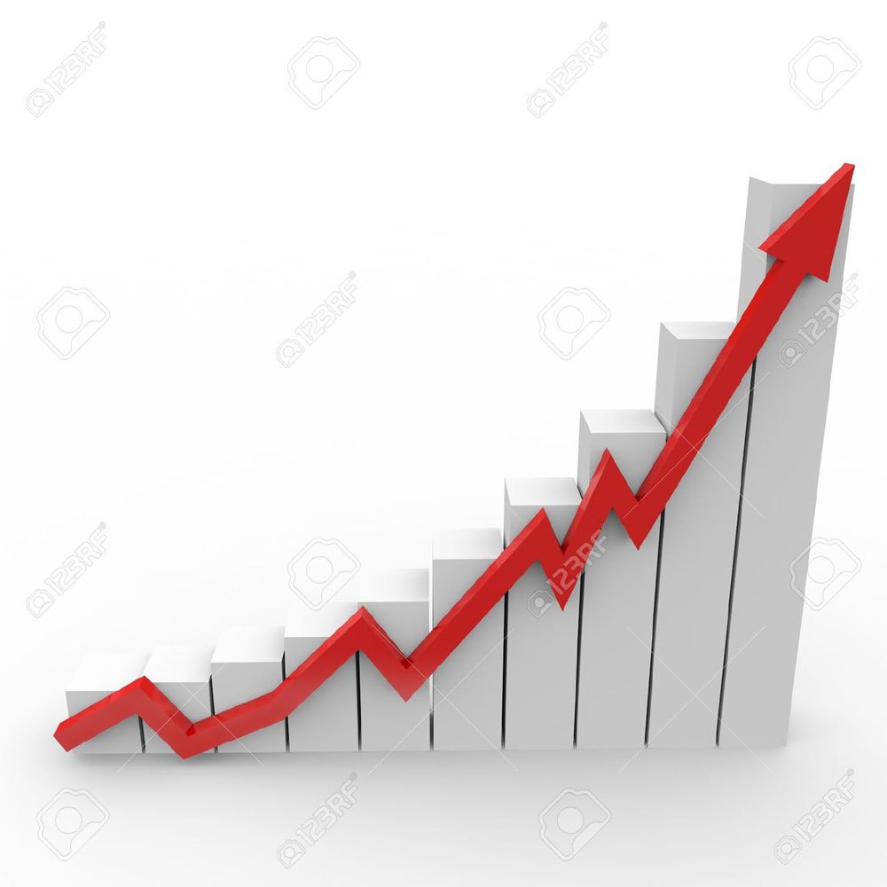 business graph with going up red arrow